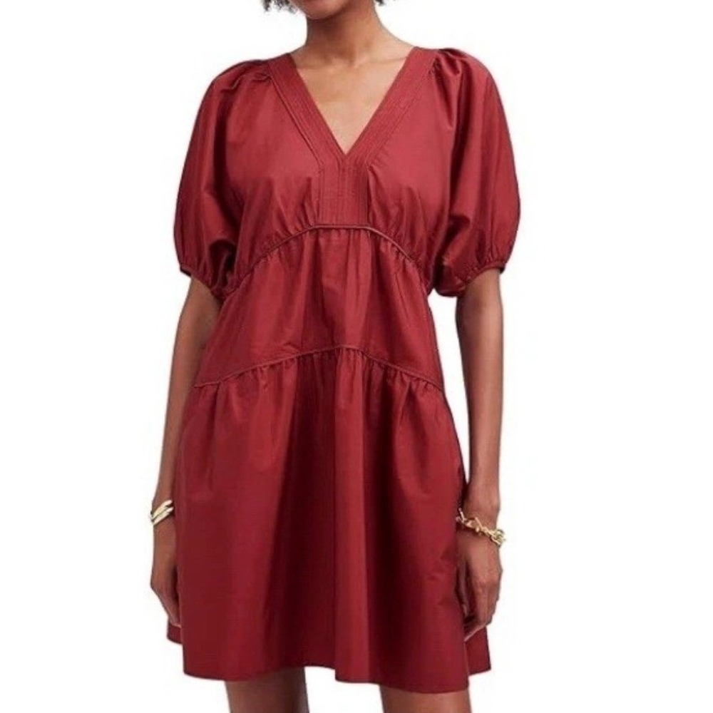Madewell Elora Mini Midweight Arvind Poplin Dress Claret Wine Red XS NEW